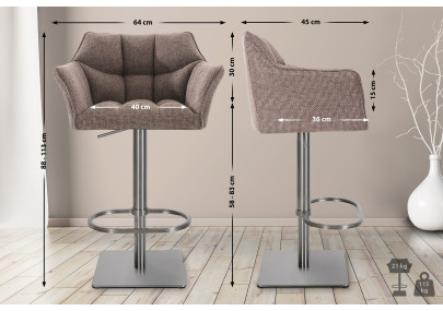 Lot de 2 tabourets de bar en tissu Damaso en acier inoxydable marron terra