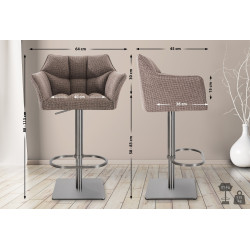 Ensemble de 2 tabourets de bar en tissu Damaso et acier inoxydable Terrabraun