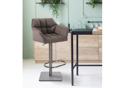 Lot de 2 tabourets de bar en tissu Damaso gris acier inoxydable