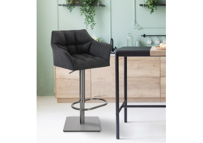 Ensemble de 2 tabourets de bar en tissu Damaso et acier inoxydable gris foncé