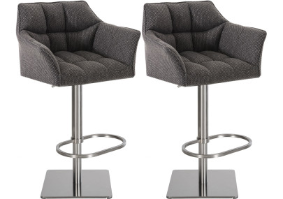 Ensemble de 2 tabourets de bar Damaso, tissu, acier inoxydable, gris titane
