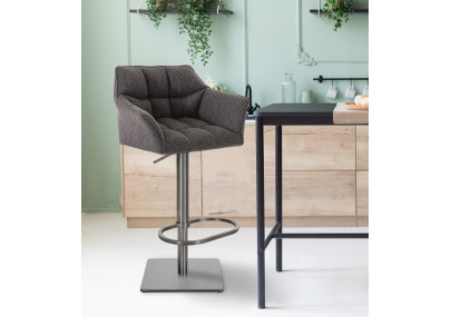 Ensemble de 2 tabourets de bar Damaso, tissu, acier inoxydable, gris titane