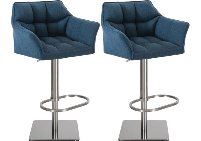 Ensemble de 2 tabourets de bar en tissu Damaso et acier inoxydable bleu