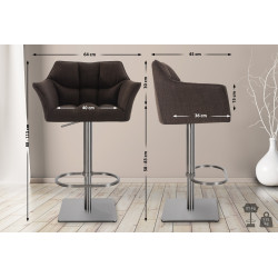 Ensemble de 2 tabourets de bar Damaso, tissu, acier inoxydable, marron