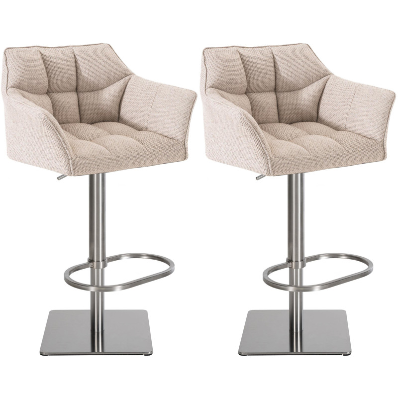 Ensemble de 2 tabourets de bar Damaso, tissu, acier inoxydable, ivoire