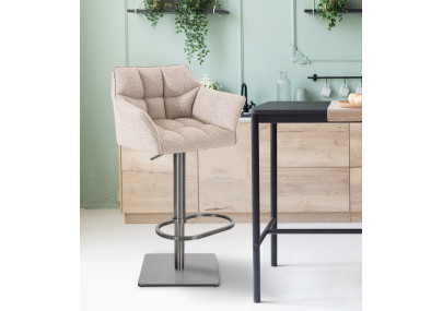 Ensemble de 2 tabourets de bar Damaso, tissu, acier inoxydable, ivoire