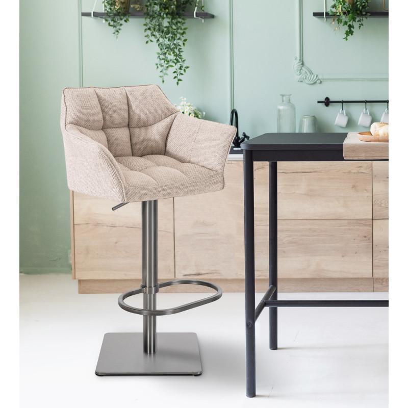 Ensemble de 2 tabourets de bar Damaso, tissu, acier inoxydable, ivoire