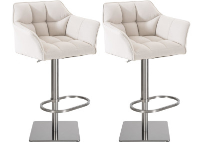 Ensemble de 2 tabourets de bar en tissu Damaso et acier inoxydable blanc