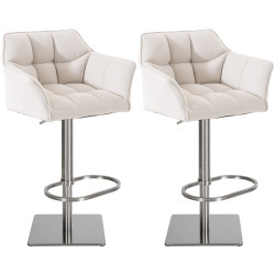 Ensemble de 2 tabourets de bar en tissu Damaso et acier inoxydable blanc