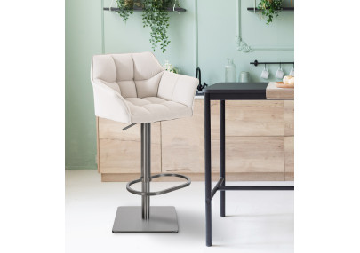 Ensemble de 2 tabourets de bar en tissu Damaso et acier inoxydable blanc