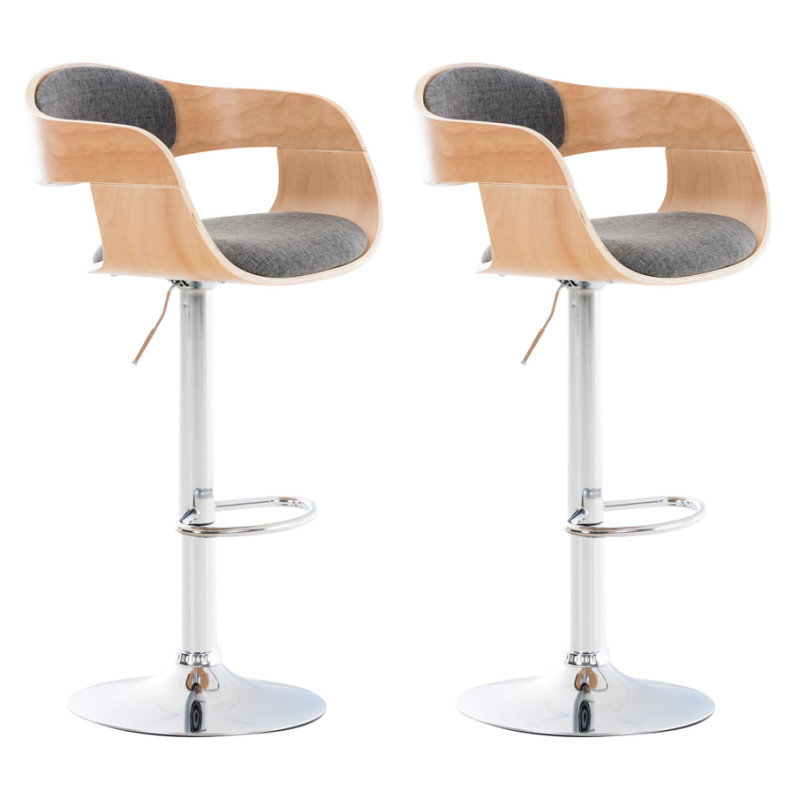 Ensemble de 2 tabourets de bar Kingston C, tissu naturel/gris clair