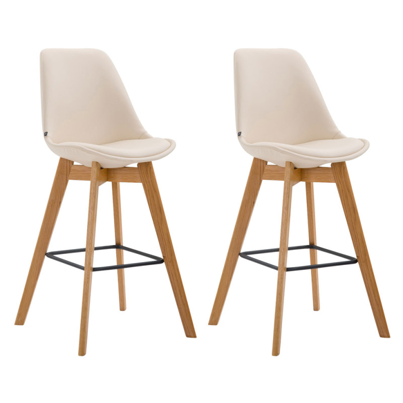 Ensemble de 2 tabourets de bar Metz en similicuir naturel crème
