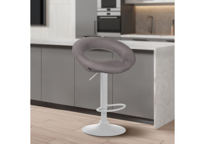 Tabouret de bar Olinda en tissu blanc gris