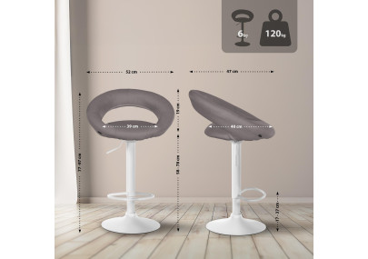 Tabouret de bar Olinda en tissu blanc gris