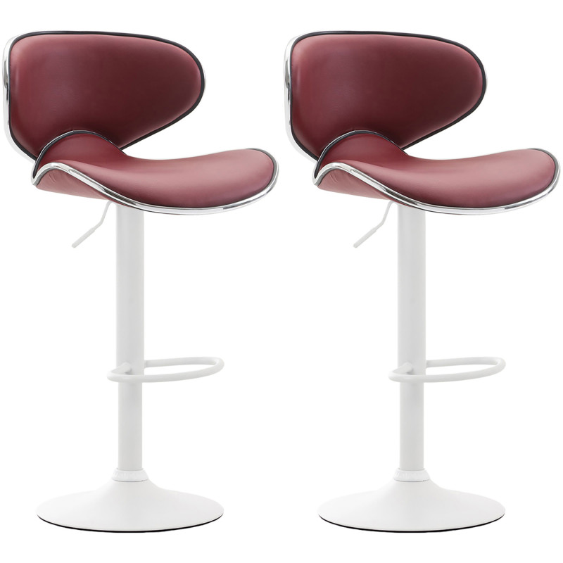 Ensemble de 2 tabourets de bar Las Vegas V2 en similicuir blanc Bordeaux rouge