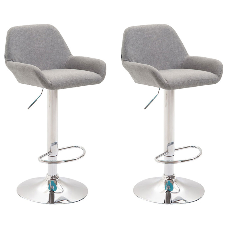 Lot de 2 tabourets de bar Braga, tissu, gris chromé
