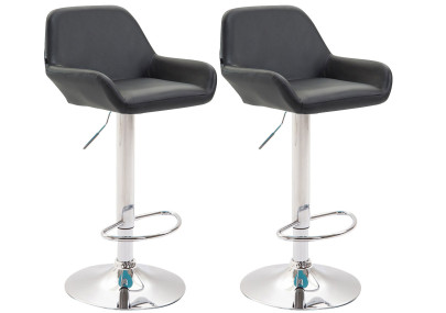 Lot de 2 tabourets de bar Braga, similicuir, chromés, noirs
