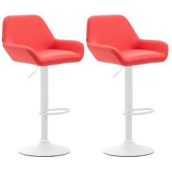 Lot de 2 tabourets de bar Braga, similicuir, blanc rouge