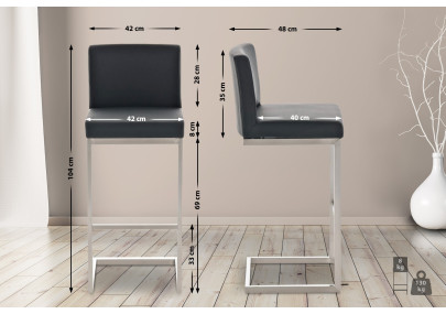 Lot de 2 tabourets de bar Paros, similicuir, noir