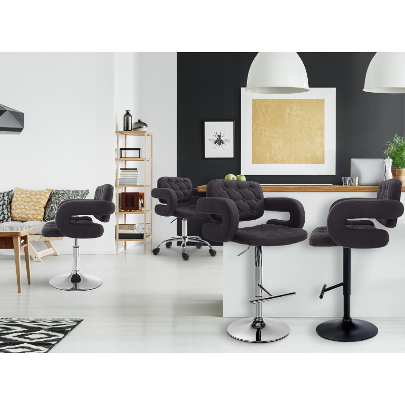 Tabouret de bar Dublin, tissu noir noir