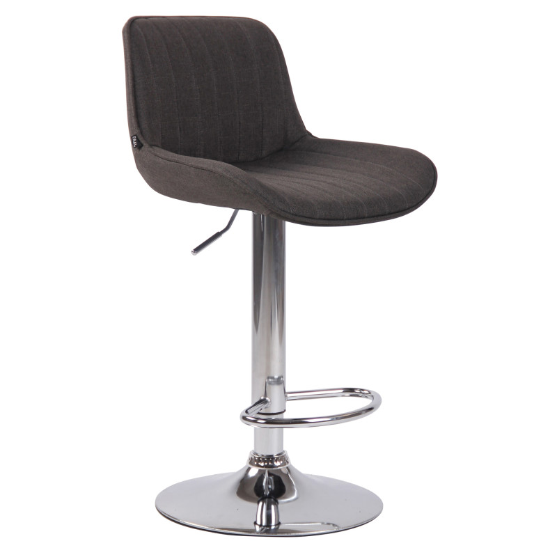 Tabouret de bar Lentini, tissu, chrome, gris foncé