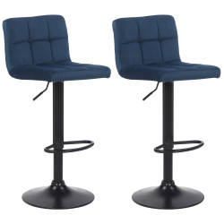 Ensemble de 2 tabourets de bar Feni en velours bleu