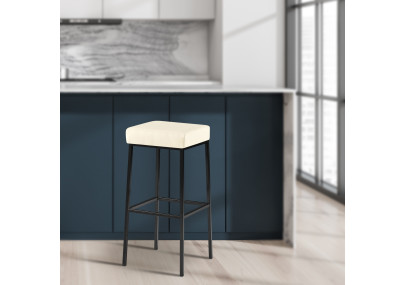 Sgabello da bar Montreal rivestito in finta pelle nero,crema