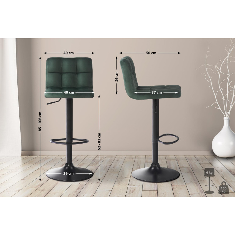 Ensemble de 2 tabourets de bar Feni en velours vert