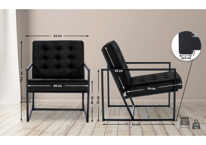 Fauteuil de salon en velours Avon, noir