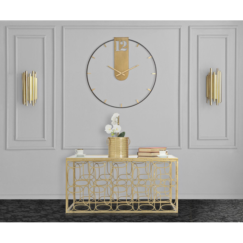 Soleil Doré du Temps – Horloge Murale Glam Ø60x4,5 cm