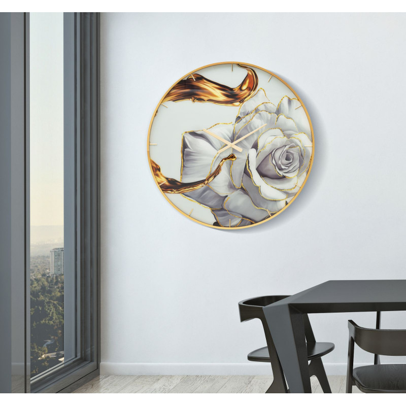 Rose de Cristal – Horloge Murale Glam Ø80x5 cm