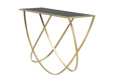 Console Anneau – Métal noir et doré avec plateau miroir 120x40x79 cm