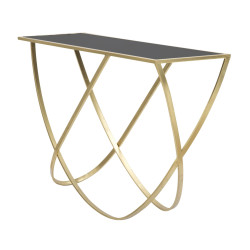 Console Anneau – Métal noir et doré avec plateau miroir 120x40x79 cm