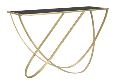 Console Anneau – Métal noir et doré avec plateau miroir 120x40x79 cm