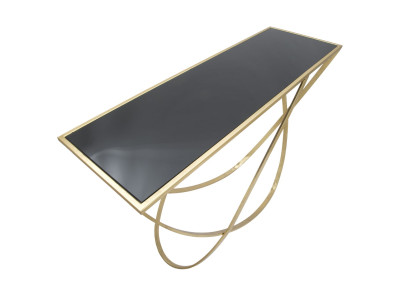 Console Anneau – Métal noir et doré avec plateau miroir 120x40x79 cm