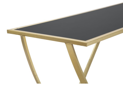 Console Anneau – Métal noir et doré avec plateau miroir 120x40x79 cm