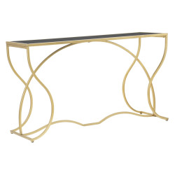 Console Sunshine – Métal doré et plateau verre noir 130x40x75 cm