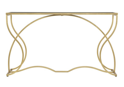 Console Sunshine – Métal doré et plateau verre noir 130x40x75 cm