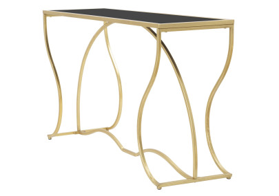 Console Sunshine – Métal doré et plateau verre noir 130x40x75 cm