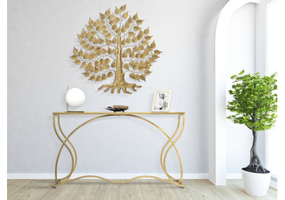 Console Sunshine – Métal doré et plateau verre noir 130x40x75 cm