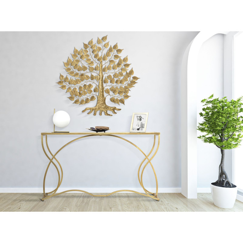 Console Sunshine – Métal doré et plateau verre noir 130x40x75 cm