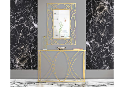 Console Exy – Métal doré et plateau miroir 120x40x80 cm