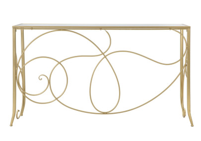 Console Art – Métal doré et plateau miroir 140x40x80 cm