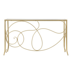 Console Art – Métal doré et plateau miroir 140x40x80 cm