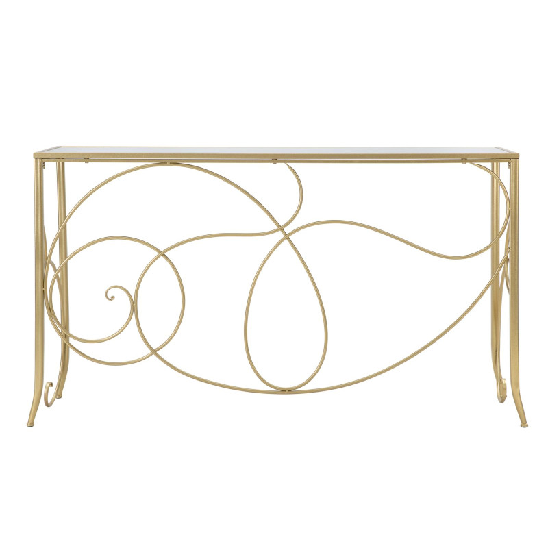 Console Art – Métal doré et plateau miroir 140x40x80 cm