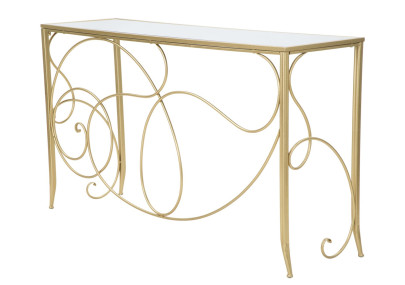 Console Art – Métal doré et plateau miroir 140x40x80 cm