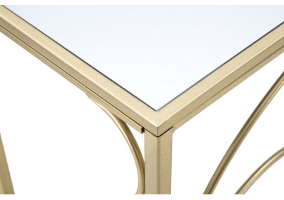 Console Art – Métal doré et plateau miroir 140x40x80 cm