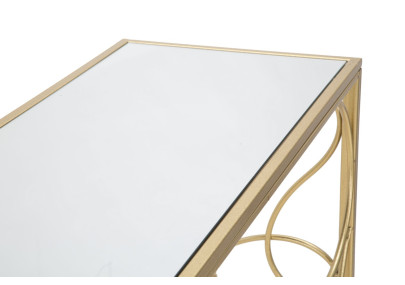 Console Art – Métal doré et plateau miroir 140x40x80 cm