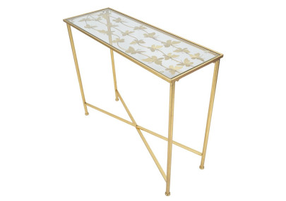Console Papillons Verre – Métal doré et plateau verre 100x35x80 cm