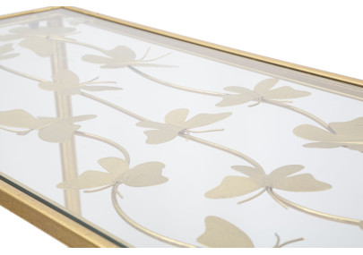 Console Papillons Verre – Métal doré et plateau verre 100x35x80 cm